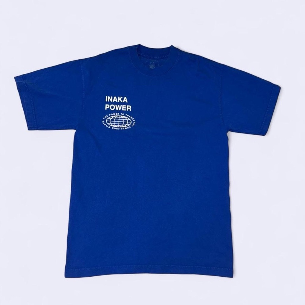Inaka Power Blue Graphic T-Shirt Small Globe Logo Front Back Streetwear Tee